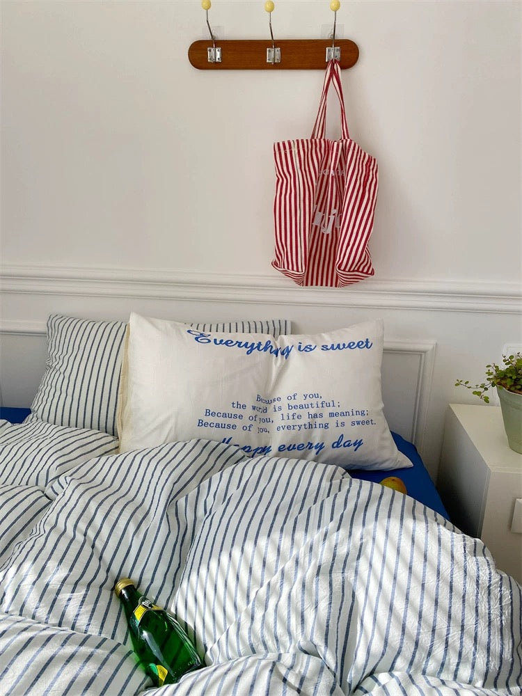 Minimalist Blue Striped Cotton Duvet Cover Set