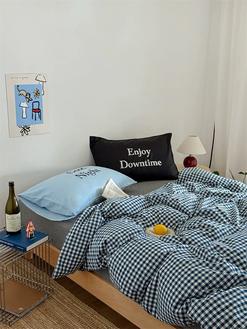 Black & Blue Preppy Gingham Bedding Set