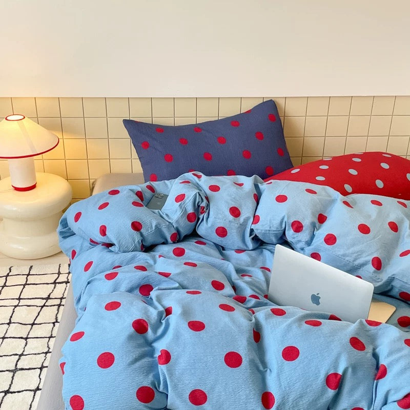 Blue & Red Polka Dot Duvet Cover Set