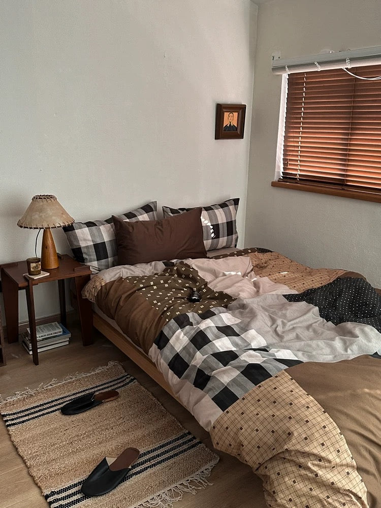 Preppy Brown Gingham Duvet Cover Set