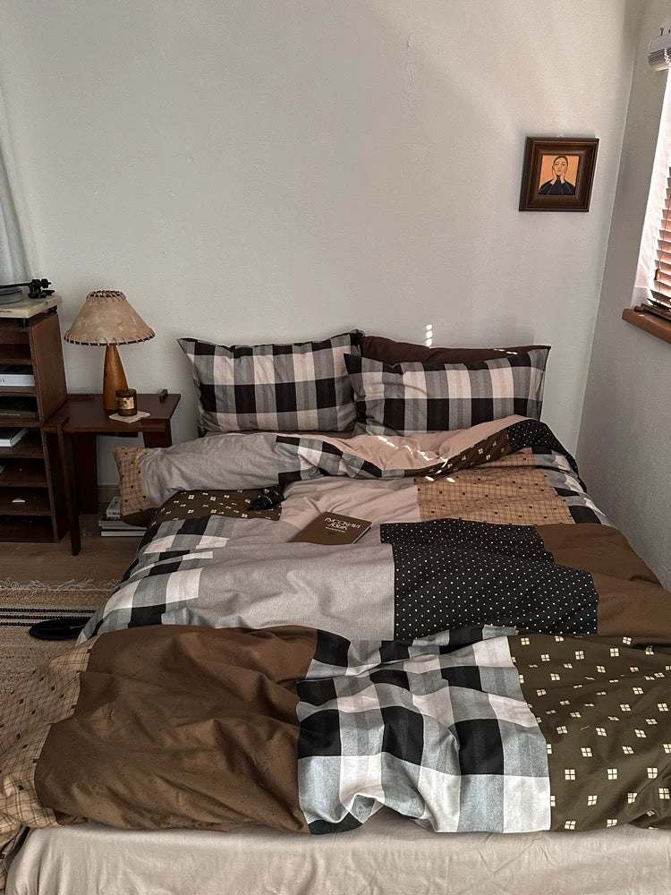 Preppy Brown Gingham Duvet Cover Set