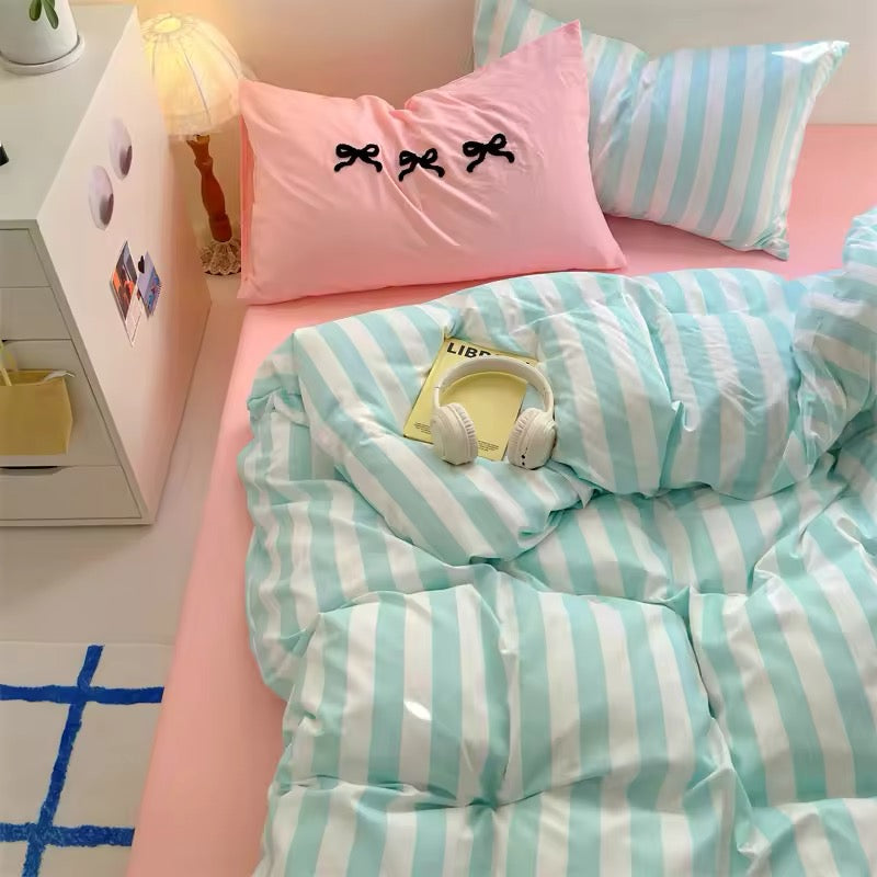 Black Striped Cotton Bedding Set