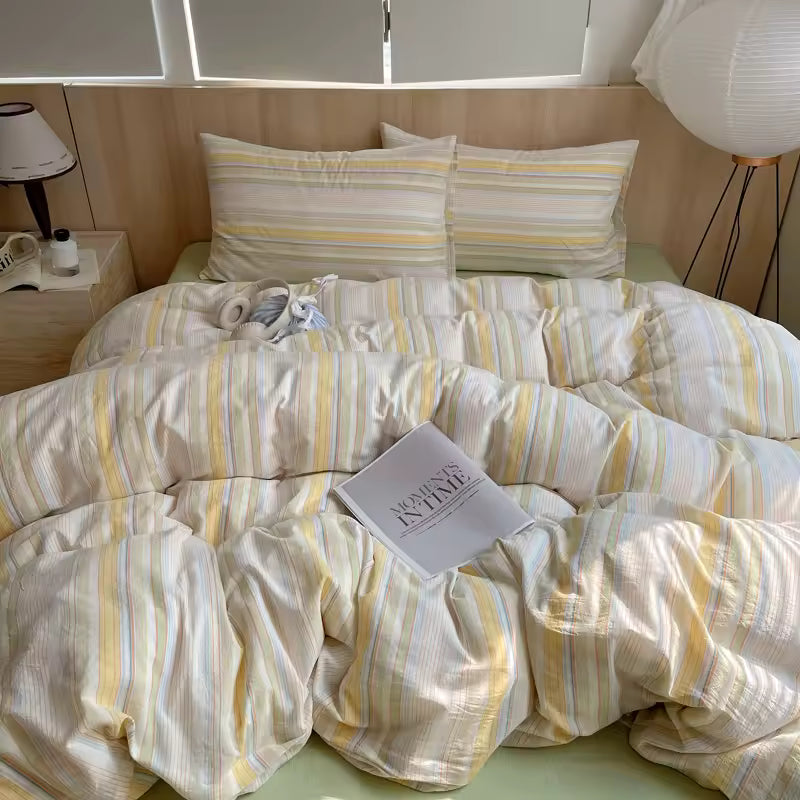 Pastel Yellow Striped Duvet Cover Set