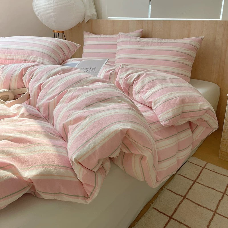Coquette Pink Striped Duvet Cover Set