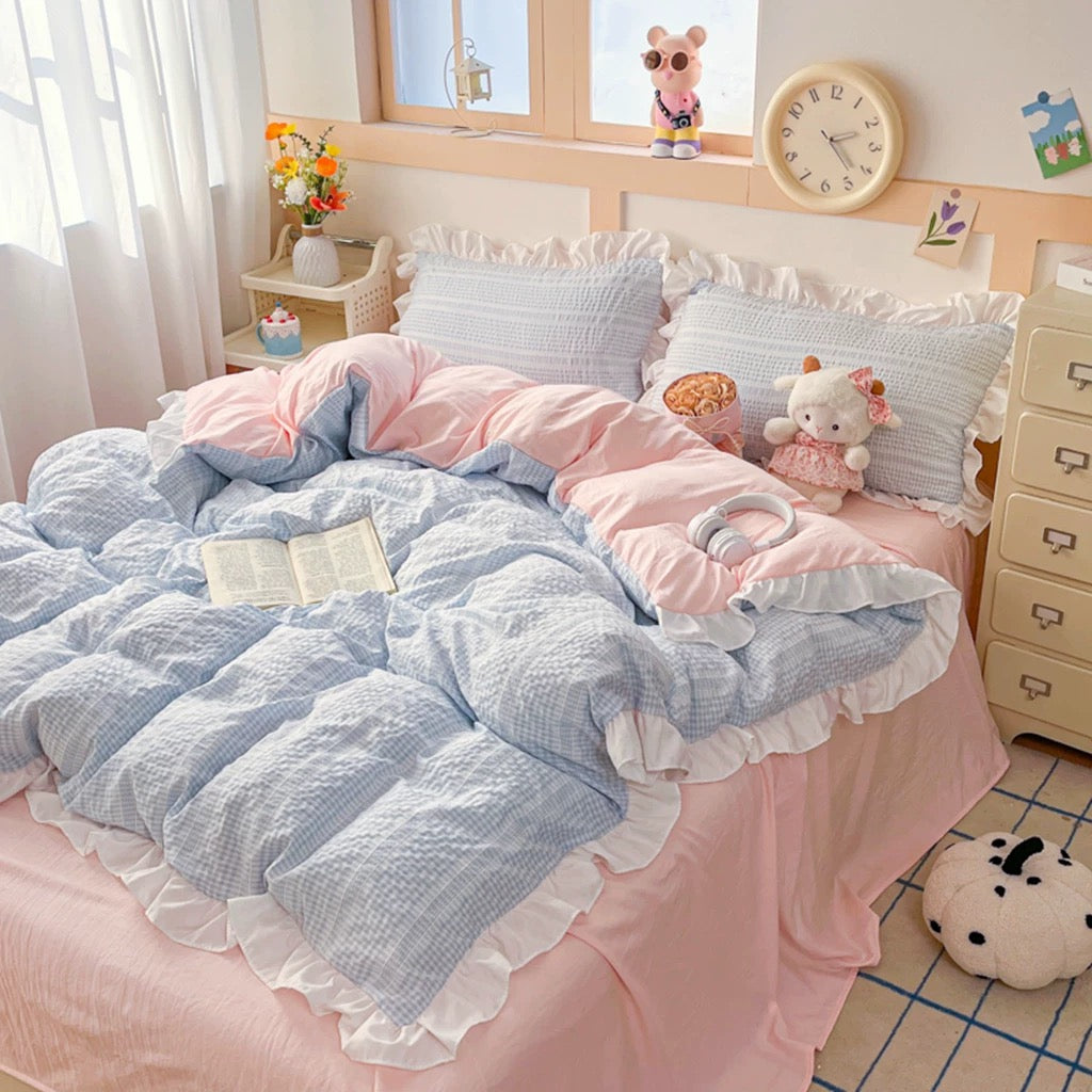 Pink & Blue Ruffle Princess Bedding Set