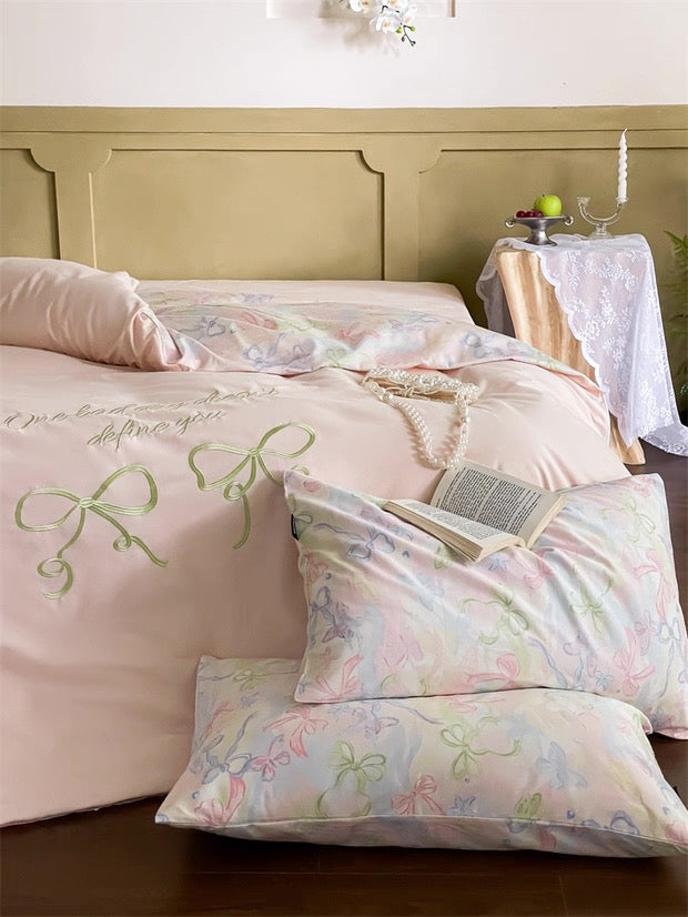 Pink Coquette Embroidered Duvet Cover Set