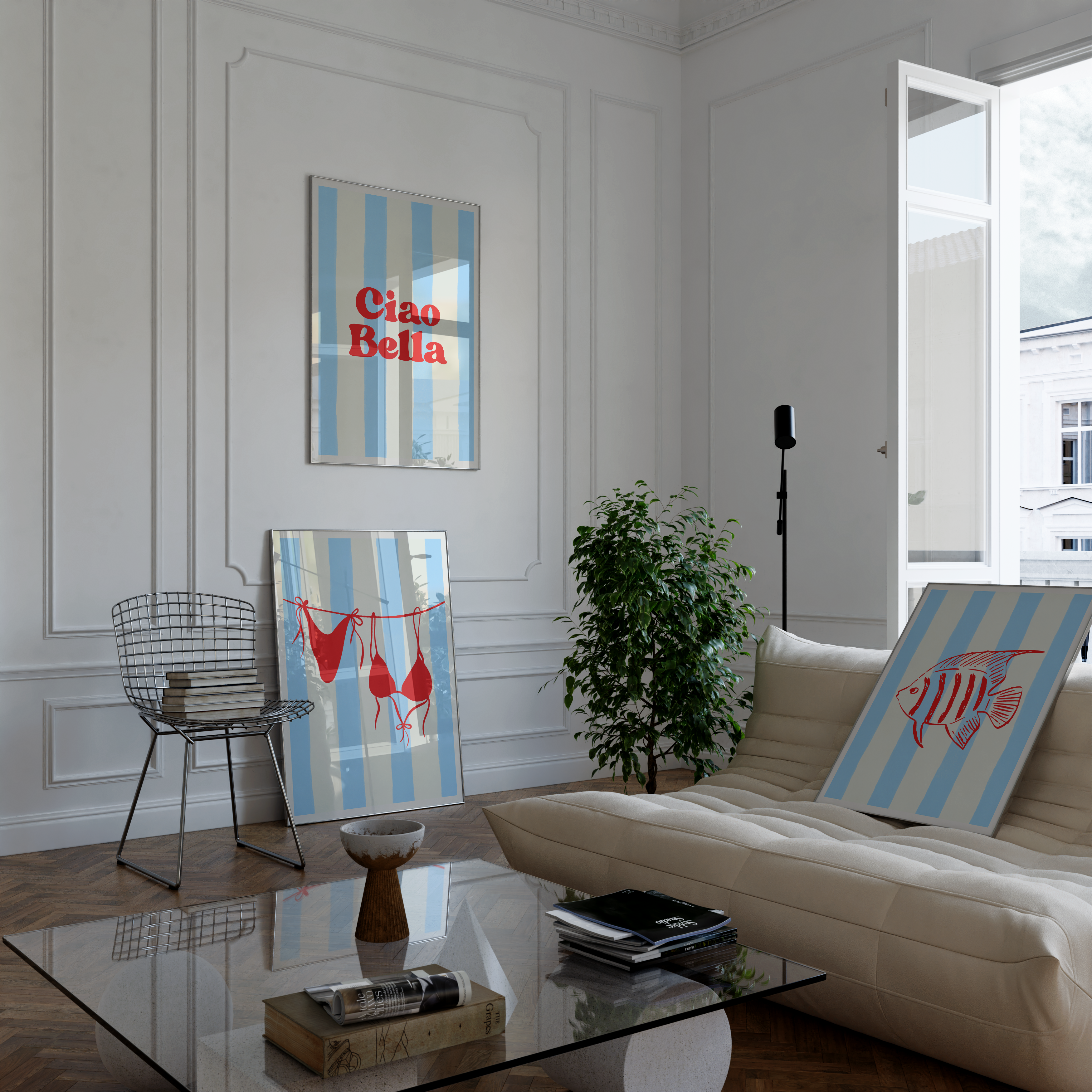 Blue Stripe Coastal Poster Set