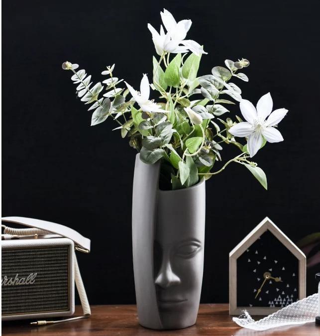 Artistic Face Vase Grey