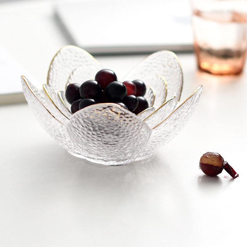 Glass Flower Petal Bowls Large Black