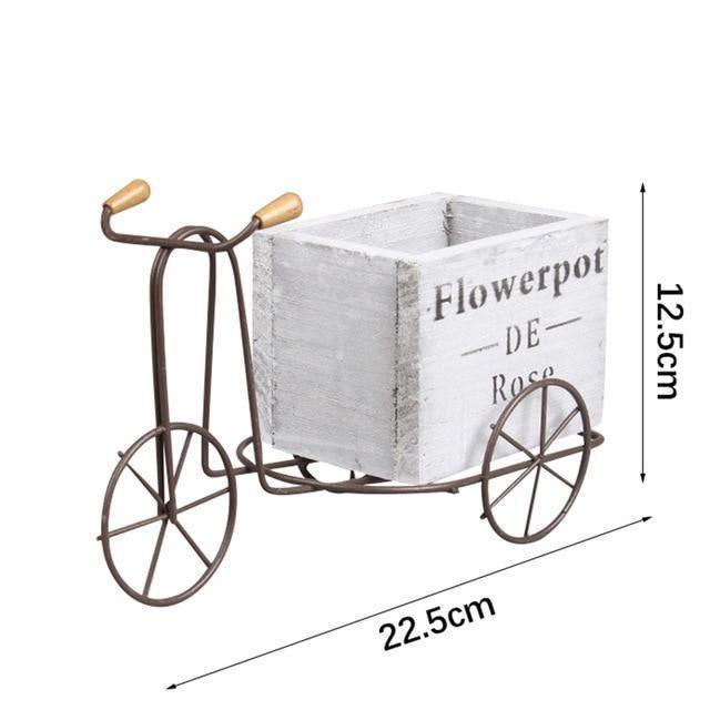 Wrought Iron Tricycle with Wooden Planter Stand