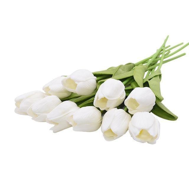 10-Piece Fake Tulips Silk Flowers White