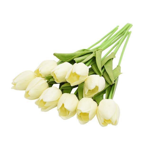 10-Piece Fake Tulips Silk Flowers Ivory