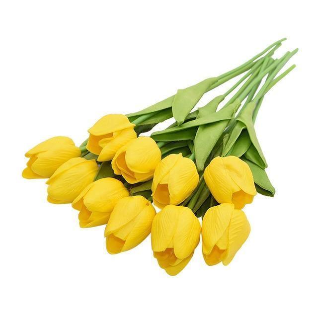 10-Piece Fake Tulips Silk Flowers Yellow