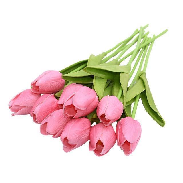 10-Piece Fake Tulips Silk Flowers Pink