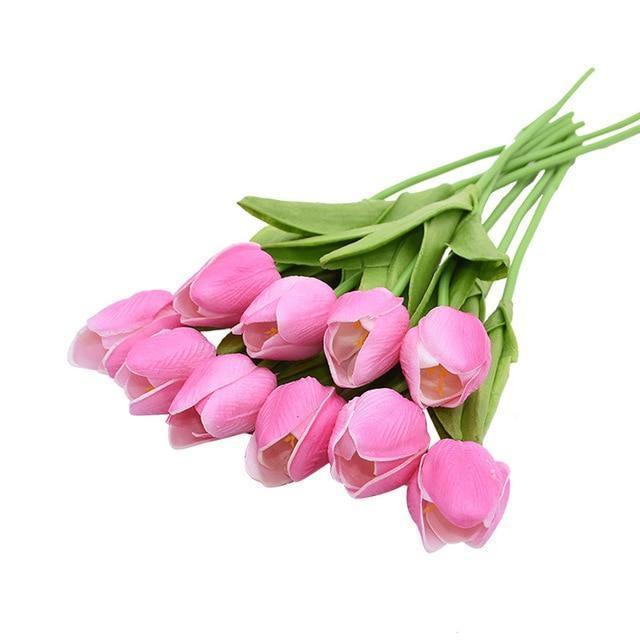 10-Piece Fake Tulips Silk Flowers HotPink