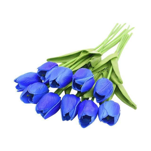 10-Piece Fake Tulips Silk Flowers Blue