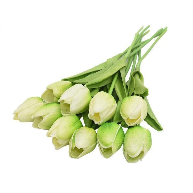 10-Piece Fake Tulips Silk Flowers Green