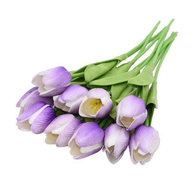 10-Piece Fake Tulips Silk Flowers BlueViolet