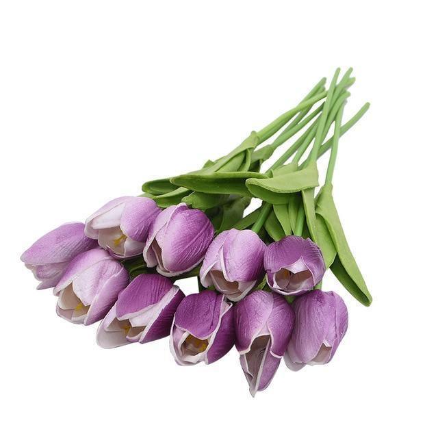 10-Piece Fake Tulips Silk Flowers Purple