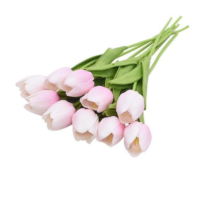 10-Piece Fake Tulips Silk Flowers LightPink