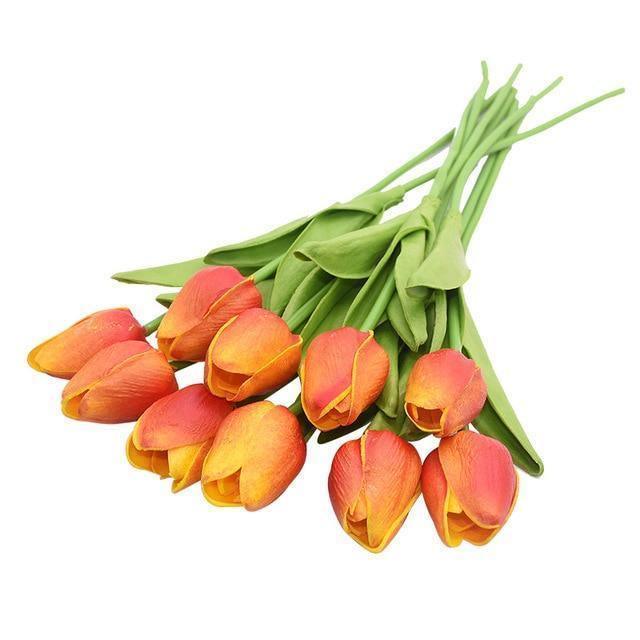 10-Piece Fake Tulips Silk Flowers Orange