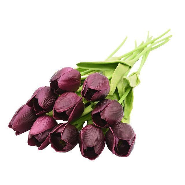 10-Piece Fake Tulips Silk Flowers Maroon