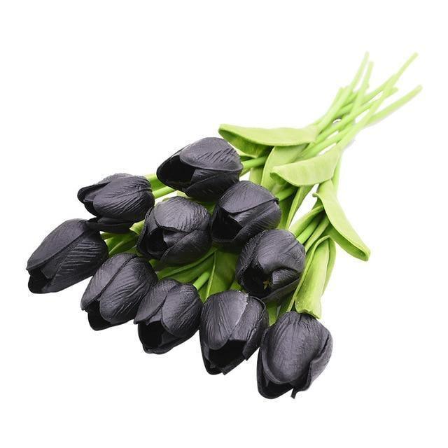 10-Piece Fake Tulips Silk Flowers Black