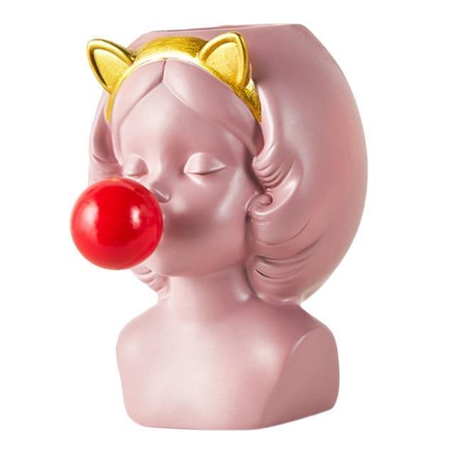 Bubbly Babe Popart Planter Vase Pink Cat