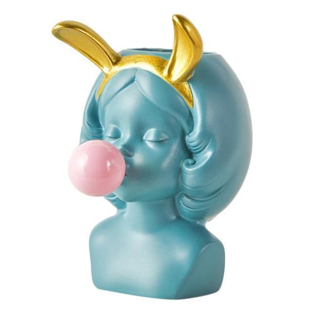 Bubbly Babe Popart Planter Vase Teal Bunny