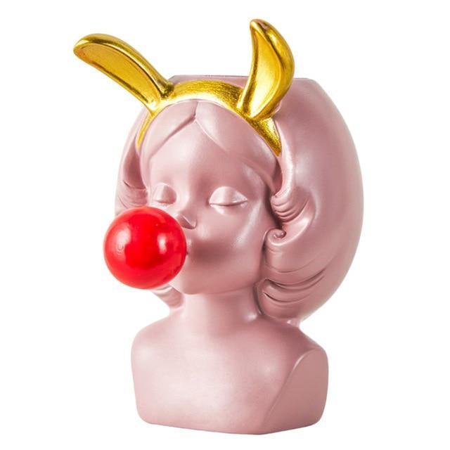 Bubbly Babe Popart Planter Vase Pink Bunny