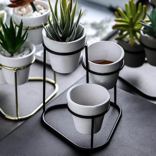 Ceramic Planters with Stand White Black