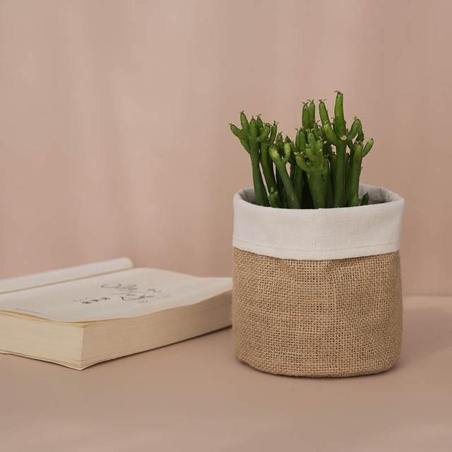 Vintage Fabric Planter Basket Burlap Large