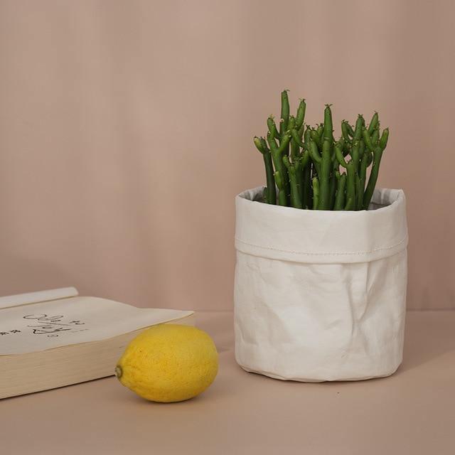 Vintage Fabric Planter Basket Cream Small