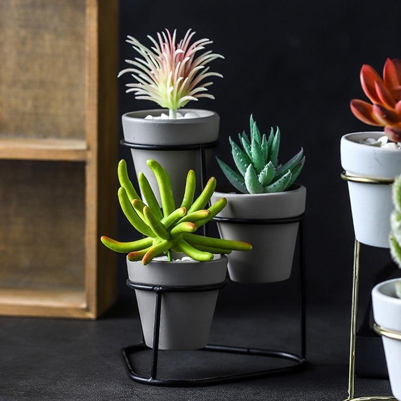 Ceramic Planters with Stand Grey Black