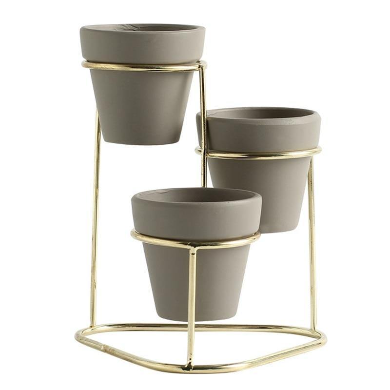 Ceramic Planters with Stand Grey Gold