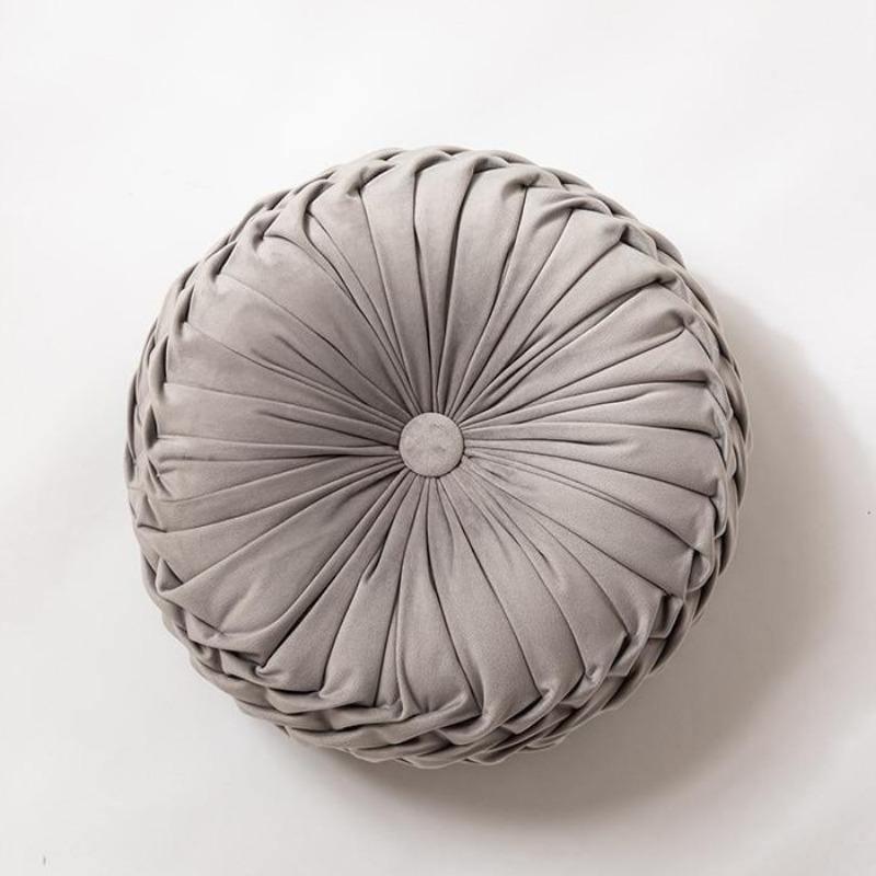 Plush Frill Circular Cushion Toss Pillow LightGrey