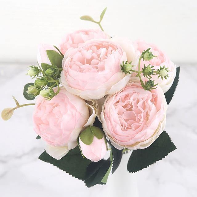 9-Piece Faux Silk Peonies Artificial Flowers MistyRose
