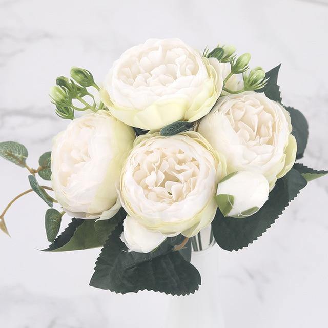 9-Piece Faux Silk Peonies Artificial Flowers Snow