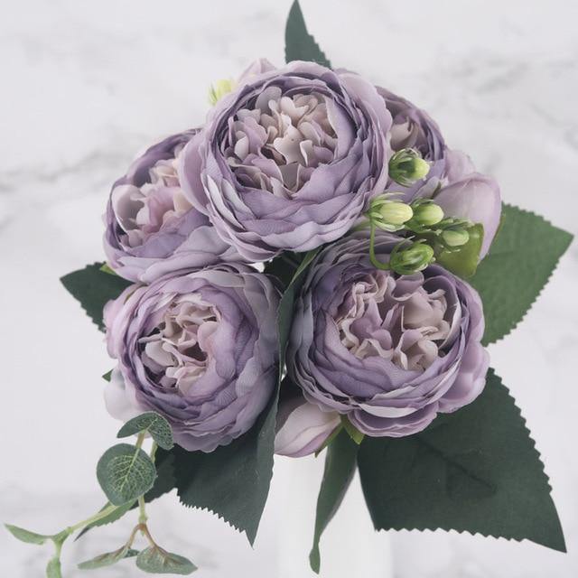 9-Piece Faux Silk Peonies Artificial Flowers Thistle