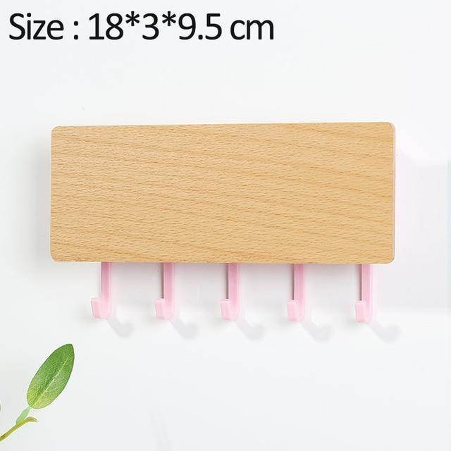 Wooden Key Hanger Wall Rack Tan Pink