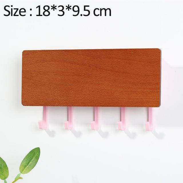 Wooden Key Hanger Wall Rack Brown Pink