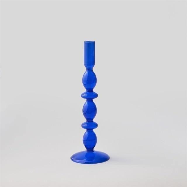 Azure Taper Glass Candle Holders Two Ring