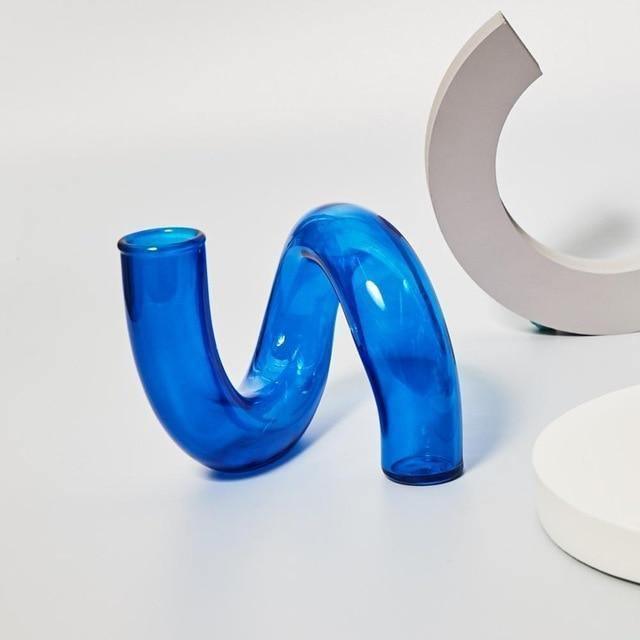 Azure Taper Glass Candle Holders Blue Twist