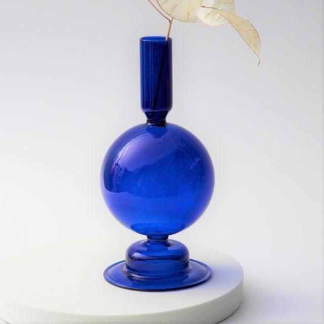 Azure Taper Glass Candle Holders Blue Orb