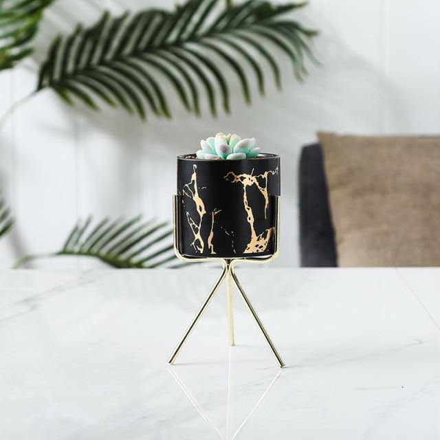 Geometric Marbled Serenity Planter Black Medium