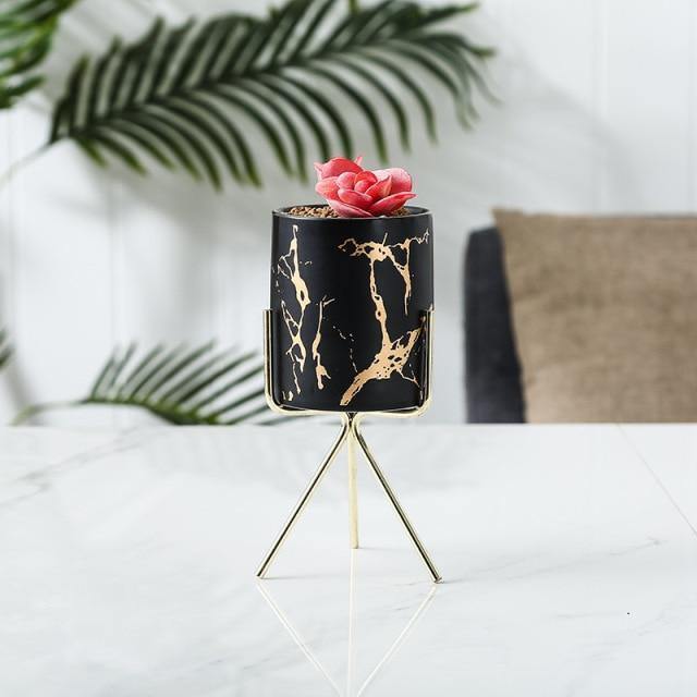 Geometric Marbled Serenity Planter Black Tall