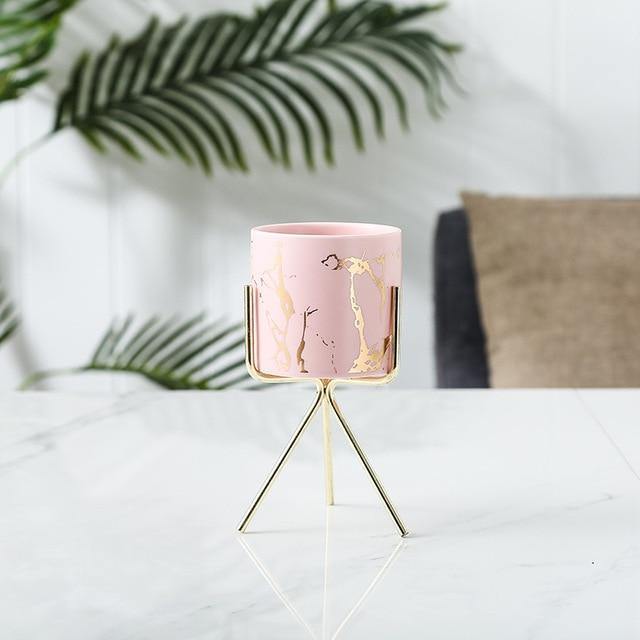 Geometric Marbled Serenity Planter LightPink Medium