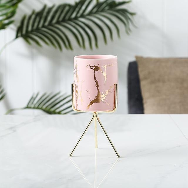 Geometric Marbled Serenity Planter LightPink Tall