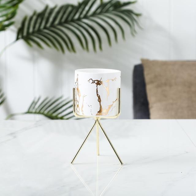 Geometric Marbled Serenity Planter White Medium