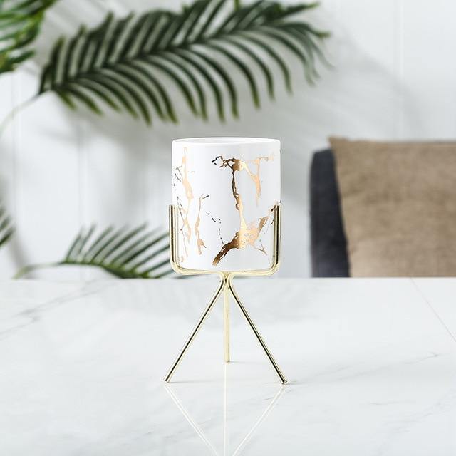 Geometric Marbled Serenity Planter White Tall